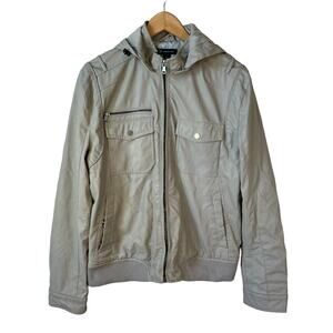 INC International Concepts Men's Faux Leather Jacket Hooded Tan Gray Size Medium